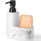 Shinowa Distributeur de Savon de Vaisselle avec Support d'Éponge, Pompe Distributrice de Savon Rechargeable, 2-en-1 Distributeur de Comptoir pour l'Évier de Cuisine, Salle de Bain, Gravier Blanc