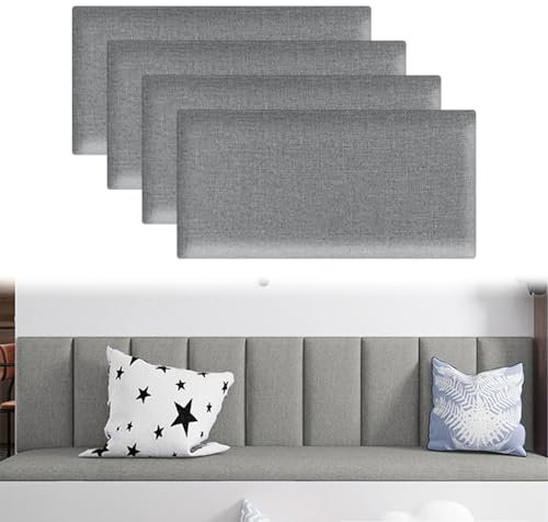 Tokenhigh Kid's Anti Collision Wall Padding, Upholstered Padded Wall Panels, 40x20cm Self Adhesive Headboard Panels, 3D Wall Cushion Protection, Shockproof Peel and Stick Wall Sticker(Light Gray)