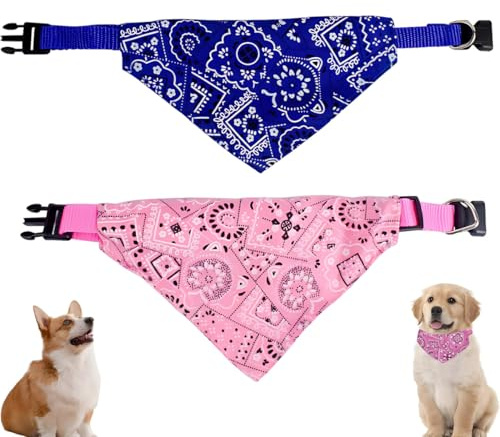 2 Stück Hunde Bandana Kopftücher, Hundehalstuch mit Halsband, Dreieckstuch Halsdreiecke Hundehalstcher, Einstellbare Hund Halstuch für Welpen Kleine Große Hunde und Katzen