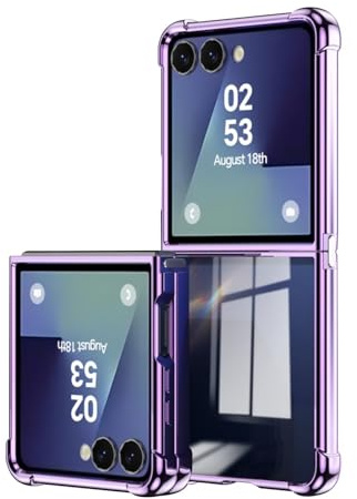 ILING Case for Samsung Galaxy Z Flip 7 5G (Z Flip7 5G), Transparent Back Electroplated Gold Edging Design Soft Silicone TPU Shockproof Protective Ultra-thin Phone Cover (Purple)
