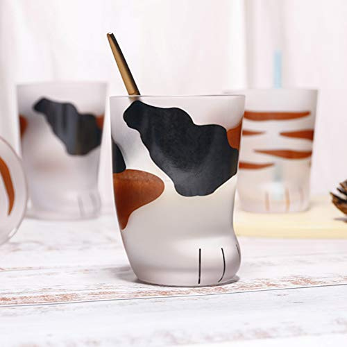 Qcwwy Tasse Patte de Chat Fantaisie, Design en Verre Dépoli, Tasse de Chat Mignonne pour Enfants, Cadeaux d'anniversaire et de Noël (A)