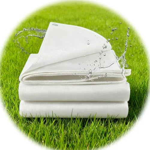 Bâche de Protection imperméable 3X 3.6 m, 100g, Couverture de Protection Polyvalente, résistante à la déchirure et à la décoloration, résistante aux UV, avec Bords renforcés, Camping (Blanc