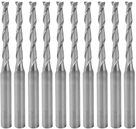 10PCS 1/8 inches Shank 2mm x 17mm Carbide Flat Nose End Mill Cutter CNC Router Bits 2 Flute for Acrylic PVC MDF Hardwood