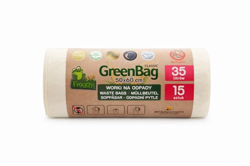 Bolsas de basura ecológicas compostables, 35 litros, bolsas de basura compostables, 15 bolsas de basura orgánicas para contenedores orgánicos (35 litros, 15 unidades)
