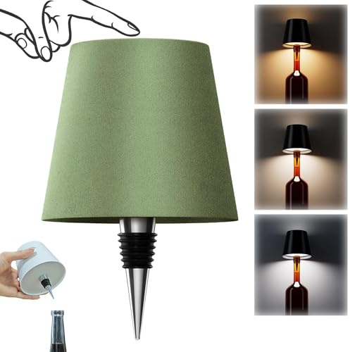 AIMARS Wireless Bottle Lamp, 3 Color Stepless Dimming Wine Bottle Lamp, LED Rechargeable Touch Control Wireless Bottle Lampshade for Bedroom, Restaurant, Bar (Pale Green, 1-Pack)