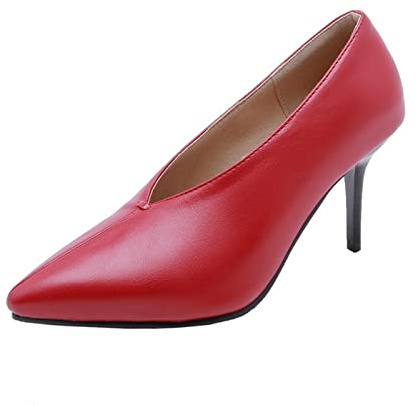 LRFVADW High Heels High Heels Women Shoes Woman Pumps Pure Color Slim-Heeled Pointed Single(Red,13)