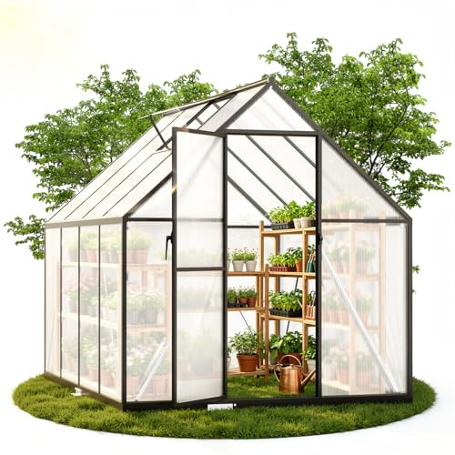 Monucep Aluminium Gewächshaus 224×170×195cm, Schwarz, Anzuchtgewächshaus mit Lüftungsfenster & TürgriffVerstärkte, Winterfest PC-Hartplatten Gewächshaus für Garten Balkon Terrasse