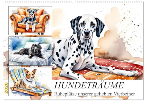 Hundeträume (Wandkalender 2026 DIN A2 quer), CALVENDO Monatskalender: Ruheplätze unserer geliebten Vierbeiner (CALVENDO Tiere)