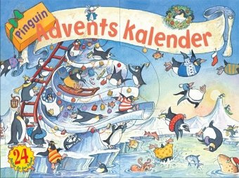 Pinguin Adventskalender: Immerwährender Adventskalender mit 24 Minibüchlein. Jeweils m. Kordel zum Aufhängen, in aufklappbarer u. aufstellbarer Kartonbox
