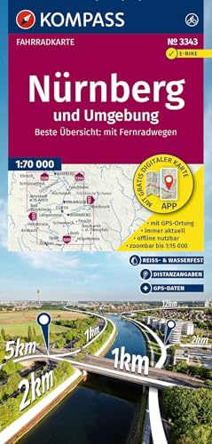 KOMPASS Fahrradkarte 3343 Nürnberg und Umgebung 1:70.000: reiß- und wetterfest