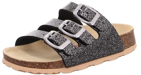 Superfit Mädchen Fussbettpantoffel Schwarz/Silber 0100 Pantoffeln, Schwarz Silber 0100, 34 EU