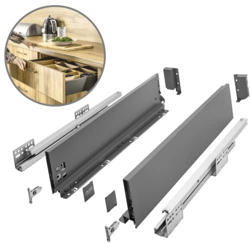 GTV Schubladensystem AXIS PRO - Schubkastengarnitur mit Vollauszug und Soft-Close - Länge 400 mm - Höhe 128 mm - Farbe Anthrazit