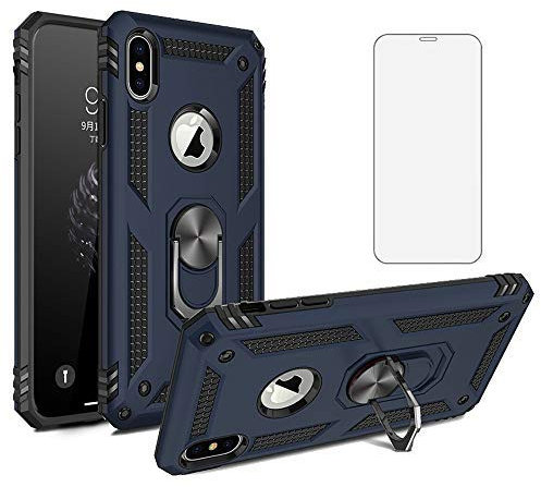 Asuwish Phone Case for iPhone XR with Tempered Glass Screen Protector And Magnetic Stand Ring Holder Accessories Heavy Duty Rugged Protective Shockproof Hard Bumper iPhoneXR i 10XR 10R 10 X R RX Blue