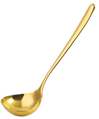 sourcing map Stainless Steel Soup Ladle Spoon 7.8 Inch One Piece Design Restaurant Kitchen Cooking Flatware for Serving Soup Gold Tone