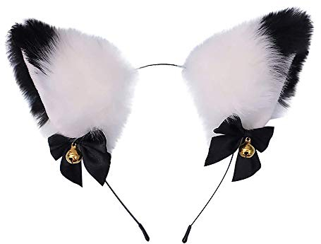 Doeheah Katzenohren Haarreif Fuchsohren Stirnband Haarnadel niedlich Haarschmuck Halloween Kostüm Anime Lolita Cosplay Mädchen Damen und Kinder Weiß + Schwarz