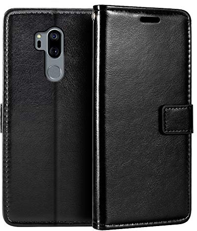 Brieftaschen-Lederhülle für LG G7 ThinQ - Schwarz | 6.1 Business-Style magnetisches Flip-Cover mit Kartenschlitzen, Bilderrahmen und verstecktem Wallet