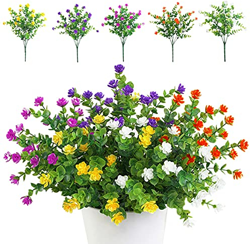 TSHAOUN 5 Stück Künstliche Blumen Unechte Blumen Deko Innen Draussen Pflanzen Sträucher Grün UV-beständige für Blumen Arrangement, Zuhause Garten Braut Hochzeit Party Dekor (Fünf Farben)