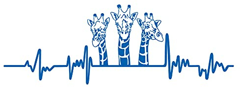 Aufkleber Herzschlag Tiere Breite 27cm Lifeline Heartbeat Deko Sticker Selbstklebend für Auto Kühlschrank Laptop Autoaufkleber K150 (Azurblau, 11 Giraffen)