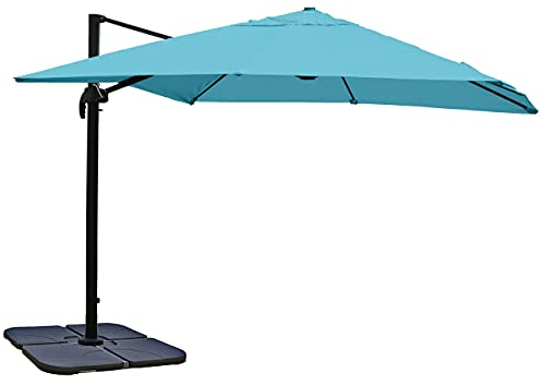 Mendler Gastronomie-Ampelschirm HWC-A96, 3,5x3,5m (Ø4,95m) Polyester Alu/Stahl 25kg mit Ständer drehbar - türkis