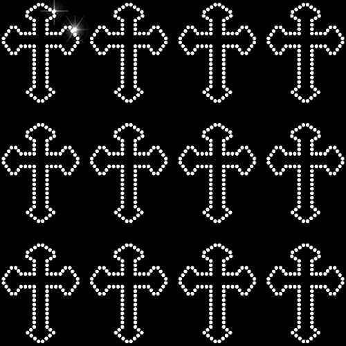 WILLBOND 24 Stück Kreuz-Strass-Aufnäher, zum Aufbügeln, Gothic, christlich-katholische Kreuze, glitzernde T-Shirt-Transfer-Kristalle, Strasssteine, Hotfix-Applikation, bestickte Dekoration