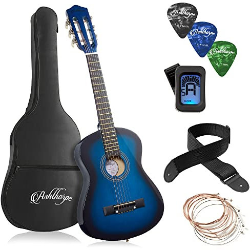 Ashthorpe 76,2 cm (30 Zoll) Akustikgitarre für Anfänger, Basis-Starter-Set mit Gigbag, Saiten, Gurt, Stimmgerät, Plektren