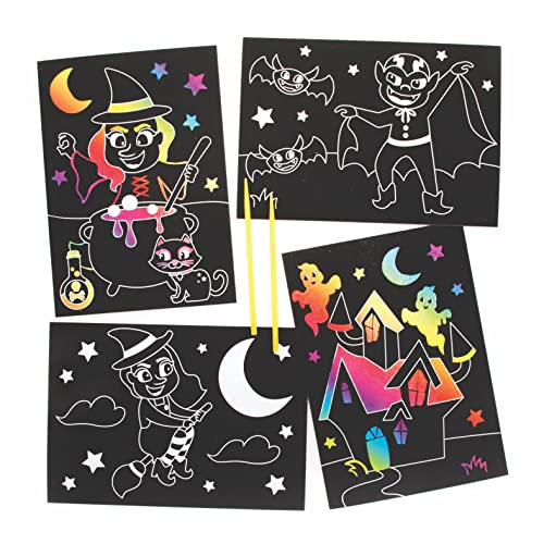 Baker Ross FE766 Halloween Kratzkunst Bilder- 8er Pack, Kratzkunst Set für Jungen und Mädchen zu Halloween