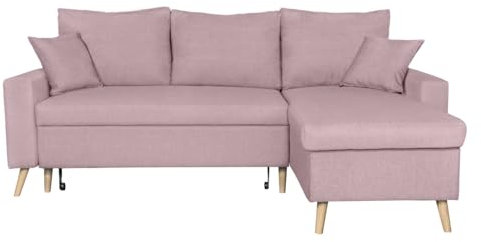 LOUNGITUDE - Canapé d'angle scandinave réversible Convertible avec Coffre en Tissu Vieux Rose
