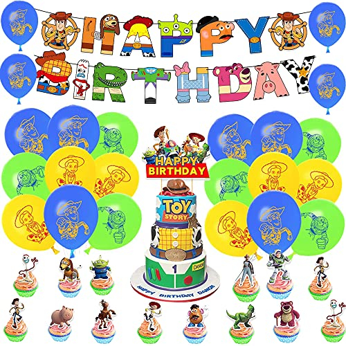 Decoración Toy Story Globos Cumpleaños Toy Story Globos Feliz Cumpleaños del Pancarta Decoración Toy Story Tarta de Fiesta para Cumpleaños de Niños
