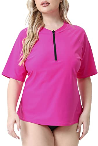 Halcurt Damen Bademode Rash Guard Kurzarm Half Zip Übergröße Badeanzug 3X