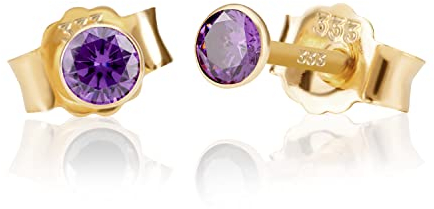 NKlaus Paar 3,5mm 333 Gelb Gold 8 Karat Ohrstecker Kristall Zirkonia Amethyst Butterfly Verschluss Damen Mädchen 3359
