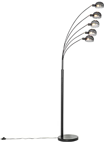 Qazqa - Design Stehlampe schwarz mit Rauchglas 5-flammig - Sixties Marmo I Wohnzimmer I Schlafzimmer - Stahl Länglich - LED geeignet E14