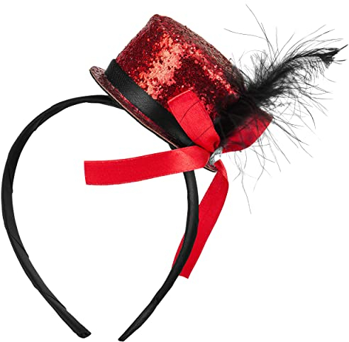 Balinco PARTYHUT, 20er Jahre Haarspangen Zylinder Kostüm Damen & Herren, Glitzer Top, Silvester, Karneval, Fasching, Fastnacht, Partyoutfit Accessoires, Gold, Rot, Schwarz, Silber (Rot)