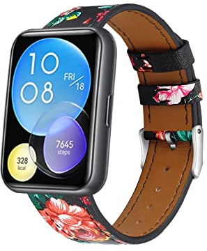 Lederarmband Armbänd Kompatibel mit Huawei Watch Fit 2 Für Damen Herren Echte Ersatzband mit Uhrenarmband Für Huawei Watch Fit 2 (Blume 1)