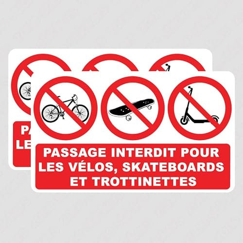 2 Autocollant de 20 CM Panneau Passage Interdit pour Les vélos, Skateboards et trottinettes