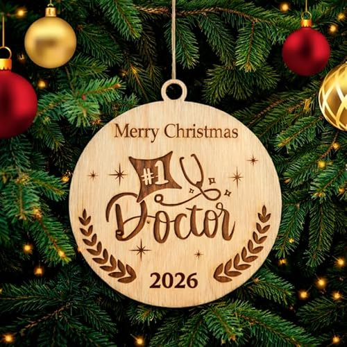 Best Doctor Weihnachtsbaumschmuck Arzt Nummer eins Arzt Beruf Kollege Holz Baum Ornament Gravur Weihnachtskugel Geschenkkarte Einsatz für Familie und Freunde