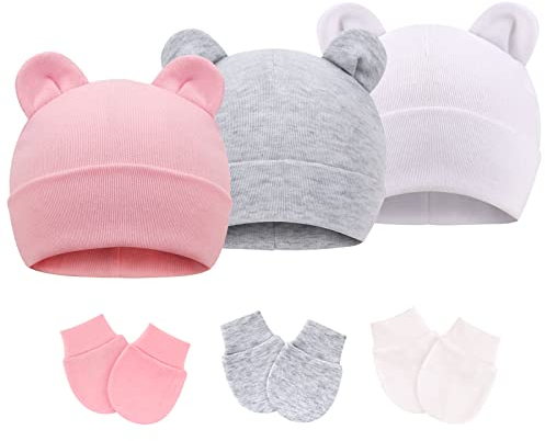 DRESHOW Neugeborenes Baby Mütze Hut und Handschuhe Set Beanie Bekleidung Unisex Infant Hut Kindergarten Mütze Baby Jungen Mädchen 0-6 Monate
