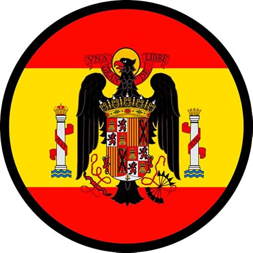 Parche Bandera de España con águila de Franco. Redondo 7,6 cm diámetro Tela Impresa sublimado Borde Hilo Negro y Vel cro Macho Trasero - 1 Unidad