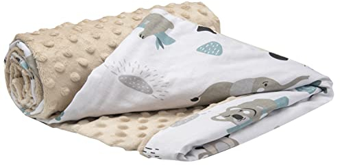 Medi Partners Babydecke Baby Decke Neugeborenen - Kuscheldecke Geschenk Babydecken 75x100cm für Kleinkinder Mädchen Krabbeldecke Kinderbett Kinderwagen 100% Baumwolle (Mint Zoo mit beigem Minky)