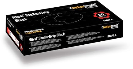 Nitril-Industriehandschuhe – Diamantstruktur für besseren Griff, unsteril, hypoallergen, beidhändig, vielseitig, Einweg, Großpackung, 6,5 g Dicke, Größe S, schwarz, 50 Stk – Industrade