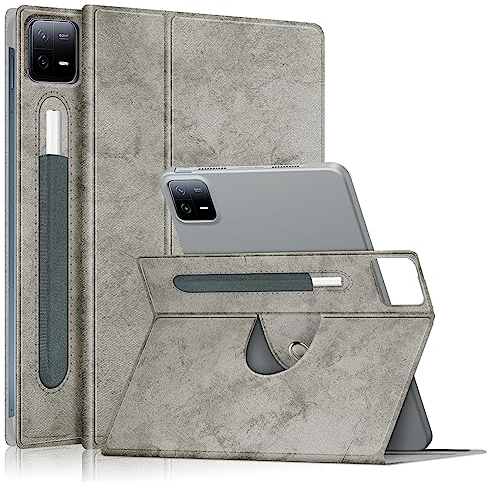 DINGGUAGUA Estuche para Xiaomi Mi Pad 6/Mi Pad 6 Pro 11 Pulgadas 2023 Tableta Funda Soportes Giratorios de 360° Multiángulo con Portalápices y Auto Estela/Sueño,Gris