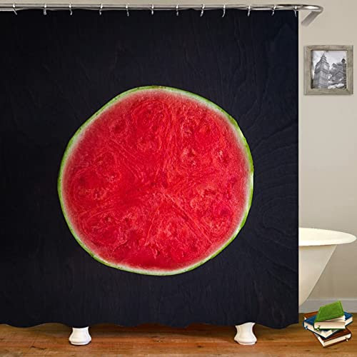 Mesnt Duschvorhang Polyestergewebe, Sommerwassermelone Anti-Bakteriell Stoff Polyester Badewanne Vorhang, Bunt, 90X180cm