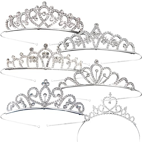 6 Stück Kronen-Stirnbänder, Prinzessin-Kristall-Haarschmuck, Strass-Kronen-Haarschmuck für Hochzeit, Abschlussball, Schönheitswettbewerb, Bühnenkostüm für Damen (Silberfarbe)