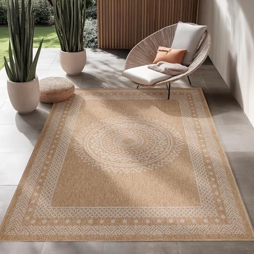 SIMPEX Outdoor Teppich 120x170 cm Wetterfester Teppich für Balkon, Terrasse & Wohnzimmer Flachgewebe in Jute-Optik, Pflegeleicht & Vielseitig