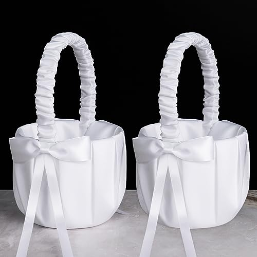 2 Stück Blumenmädchen Korb, Weiß Blumenkorb fur Hochzeit Körbchen Blumenkinder(Weiß)