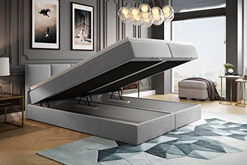 ROYAL Boxspringbett mit Bettkasten und Topper (Grau, 200 x 200 cm)