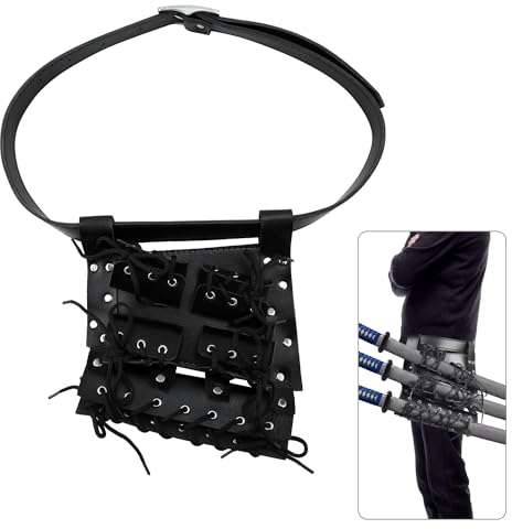 PEUTIER Verstellbares Schwertholster aus Leder, Halter Ring Schwertgürtel Frosch Riemen Verstellbare Schnürung Tragetasche für Cosplay Anime Kostüme (3 Schwerter)