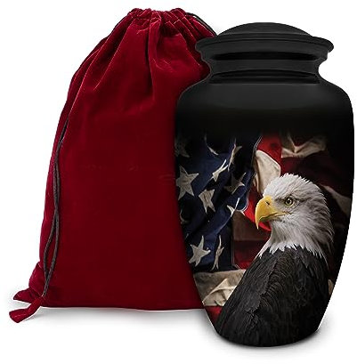 Honorary Memorials Patriotische Herz-Adler-Urne für menschliche Asche | Amerikanische Flagge Feuerbestattungsurne für Erwachsene, Veteranen, extra groß, handgefertigte Beerdigungsurnen mit Samtbeutel