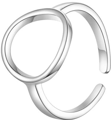 LEGENTLISUR Ringe Frauen Verstellbarer Ring Ringe Silber 925 Runder Geometrischer Statement-Ring für Damen(Platin)