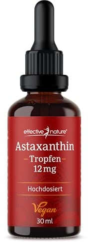 effective nature - Hochdosierte Astaxanthin-Tropfen - 12 mg Astaxanthin - 30 ml Flasche mit Pipette - Astaxanthin flüssig mit hoher Bioverfügbarkeit