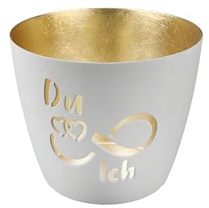 GILDE Metall Windlicht Du & Ich - Teelichthalter Deko Wohndeko Motiv - für Drinnen & Draußen (überdacht) (grau)